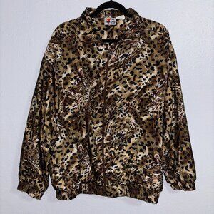 VTG‎ Kaktus Plus Women's 1X Leopard Animal Print Metallic Bomber Jacket Full Zip